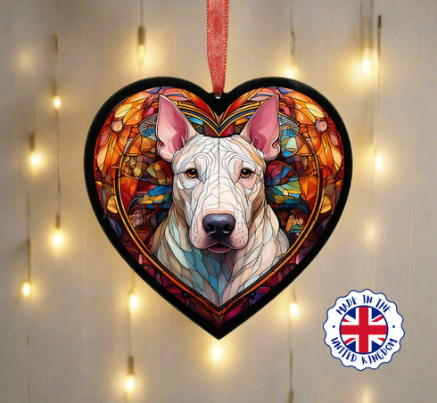 English Bull Terrier Stained Glass Effect Heart Suncatcher